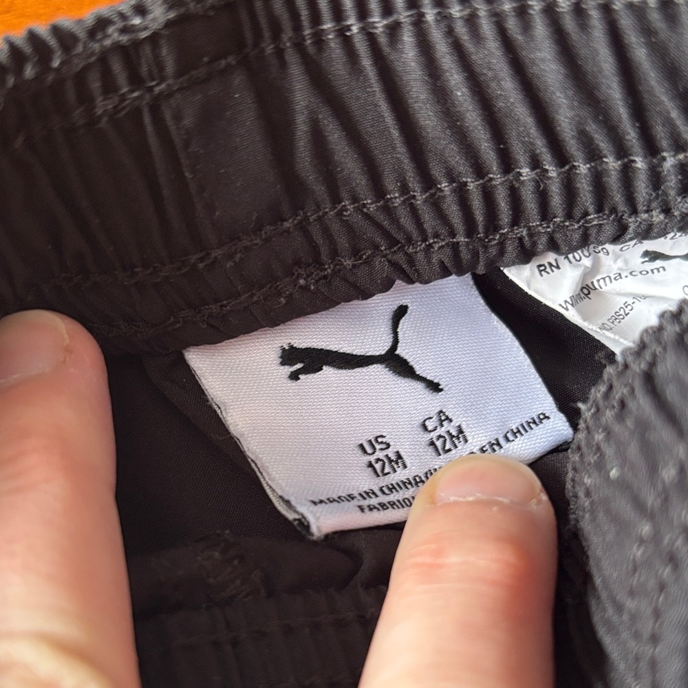 Puma Kids Black Shorts with White Logo Size 12 Month - Picture 3 of 7